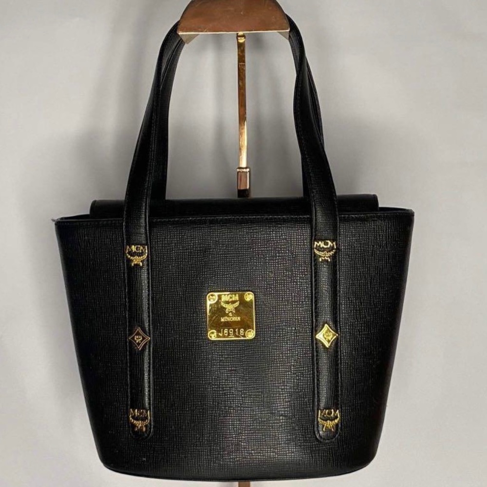 MCM Black Leather with Gold Hardware and Decoration Mini Handbag- EUC - COA